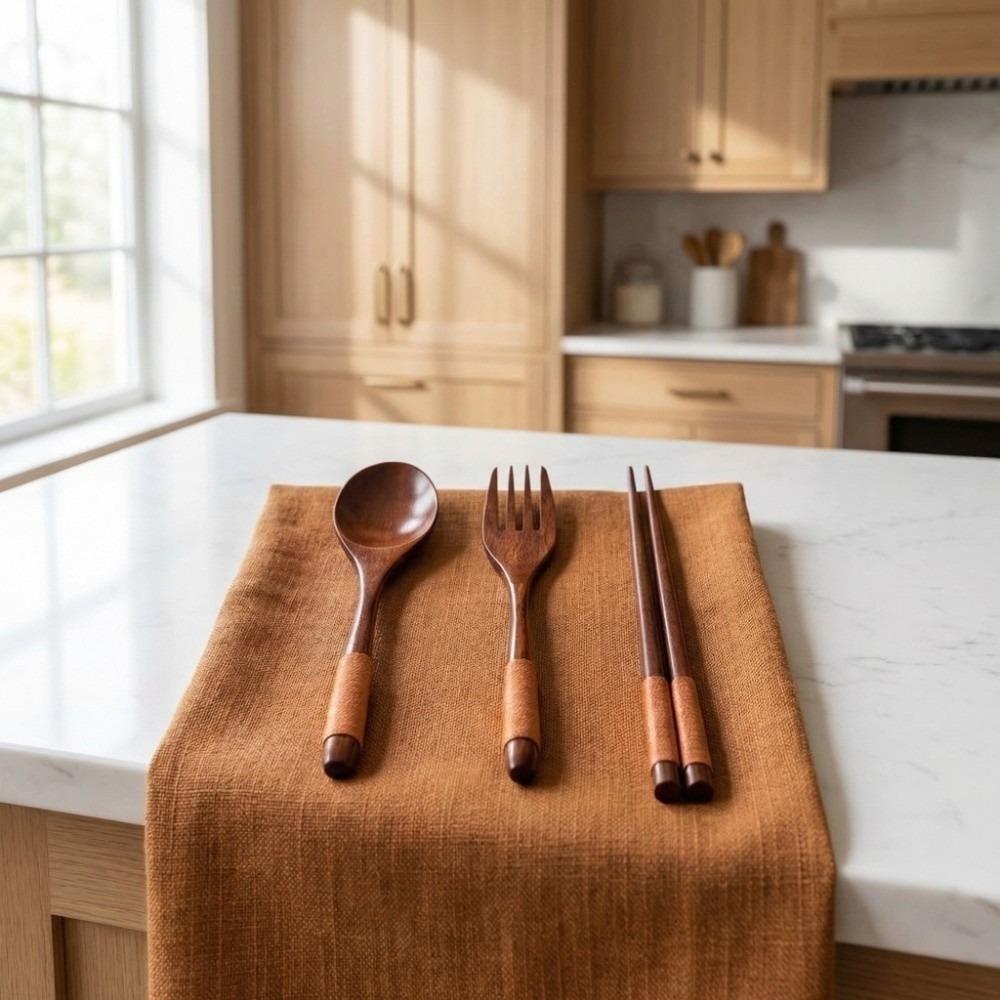 3 Pcs/Set Lightweight Wooden Chopsticks Set With Thread Dining Tableware Set  Camping Use