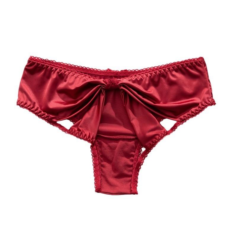 Women's Summer Silky Satin Bow Hollow Sexy Half Package Hip Low Waist Panties