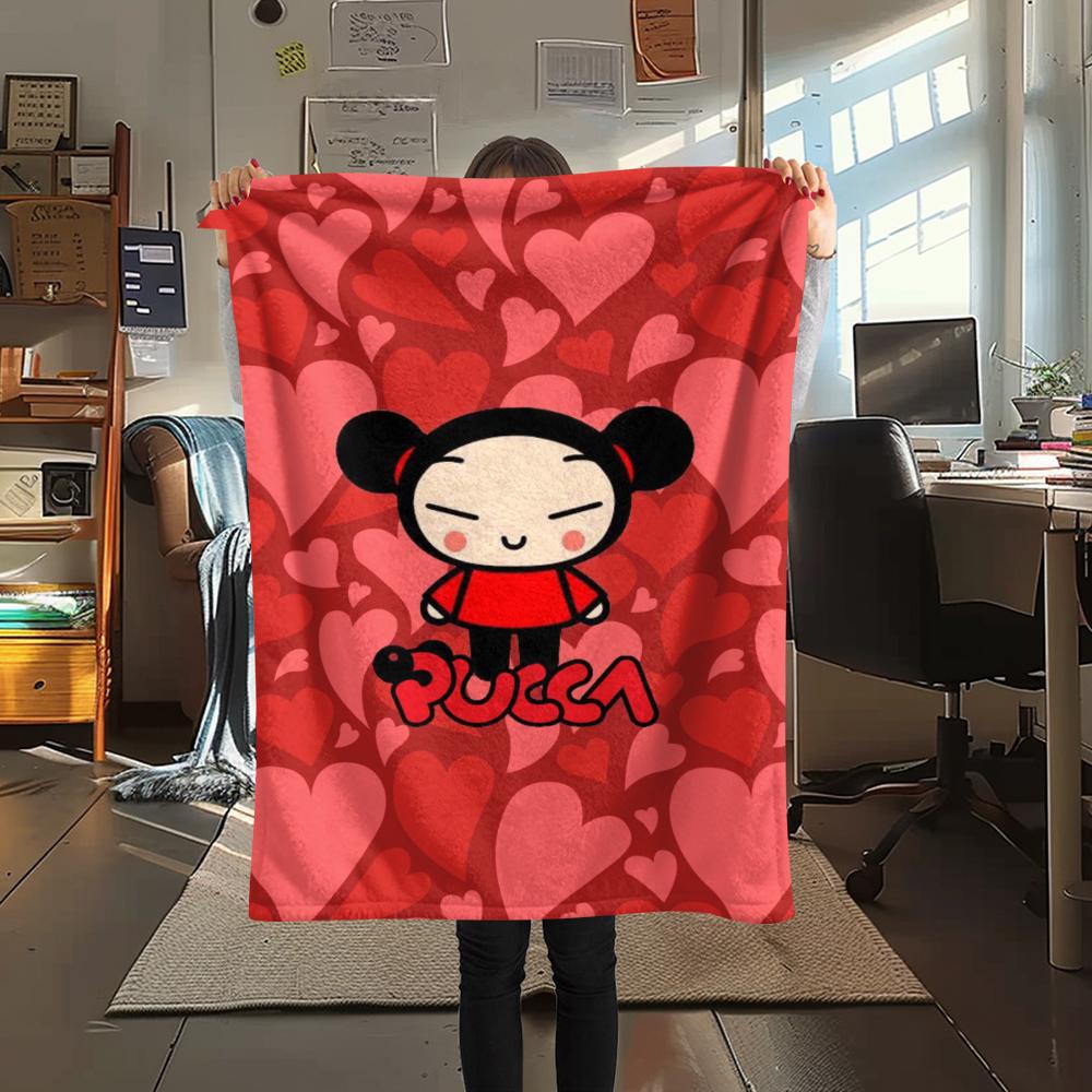 1PC PUCCA Print Flannel Blanket, High quality Comfortable for All Seasons, Home Decor, Warmth and Comfort, Perfect for Christmas Gifts123