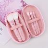 5Pcs Cute Compact Makeup Brush Set With Case Premium Brush For Flawless Foundation, Blush, Eyeshadow Application Beauty Tools