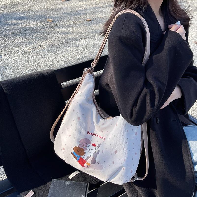 Korean Version of Casual Large-capacity Bag Women's Bag 2025 Spring New Polka Dot Tote Bag Multi-functional Backpack