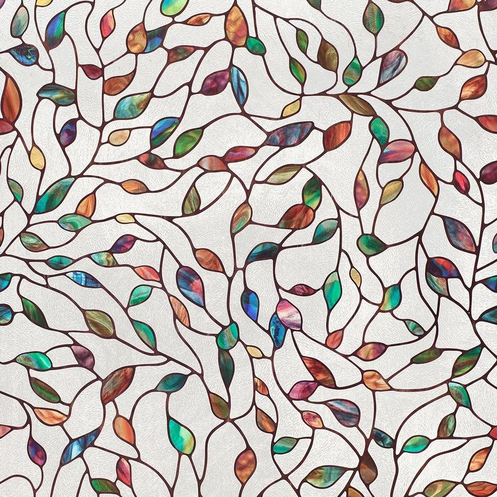 

Colorful Leaf Pattern Glass Film Static Cling Vinyl Privacy Protection Sun-Blocking Reusable Removable Tint-Film For Home Office 30x100cm
