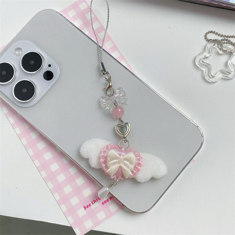 

Милые Сладкие Крылья Ангела Бантик Ремешок для Телефона Брелок Подвески Защита от Потери Цепочка для Телефона Украшения для Сумки Девичий Шарм для Телефона Подарки белый