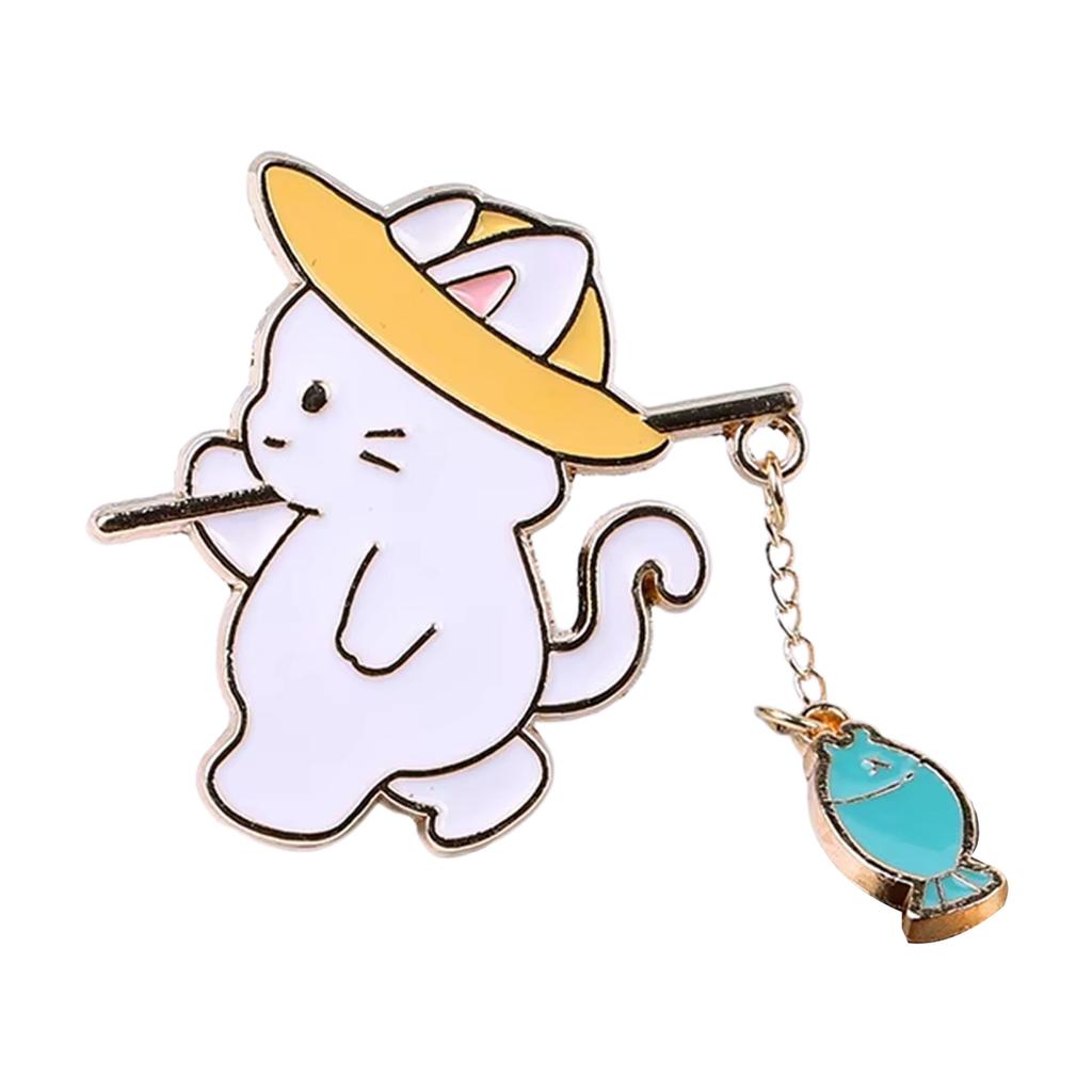 Playful Cat Fishing Brooch Adorable Alloy Pin Lightweight Design For Kids Adults Fashion Accessory With Colorful Fish Charm