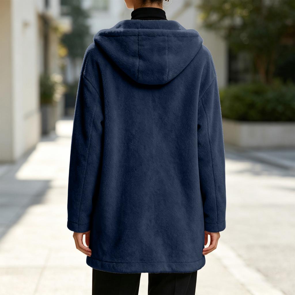 Women's Casual Loose Fit Single-Breasted Hooded Long Sleeve Double-Sided Trench Coat