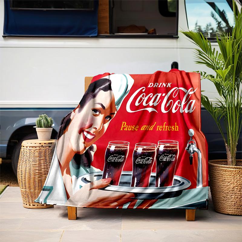 Christmas Gift Halloween Themed Cola Beverage Coca Cola Blanket Soft Home Furnishing Nap Decoration Four Seasons Warm Sherpa Blanket U7