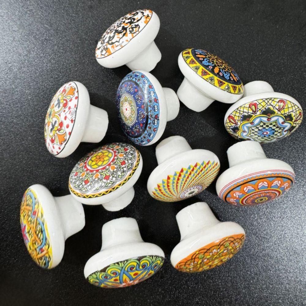 Circular Shape Single-Hole Pull Handle Ceramic Material Bohemian Furniture Handle Cabinets