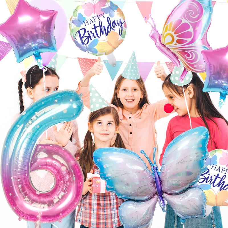 Butterfly starry sky digital balloon set children baby birthday party decoration gradual change star decoration arrangement