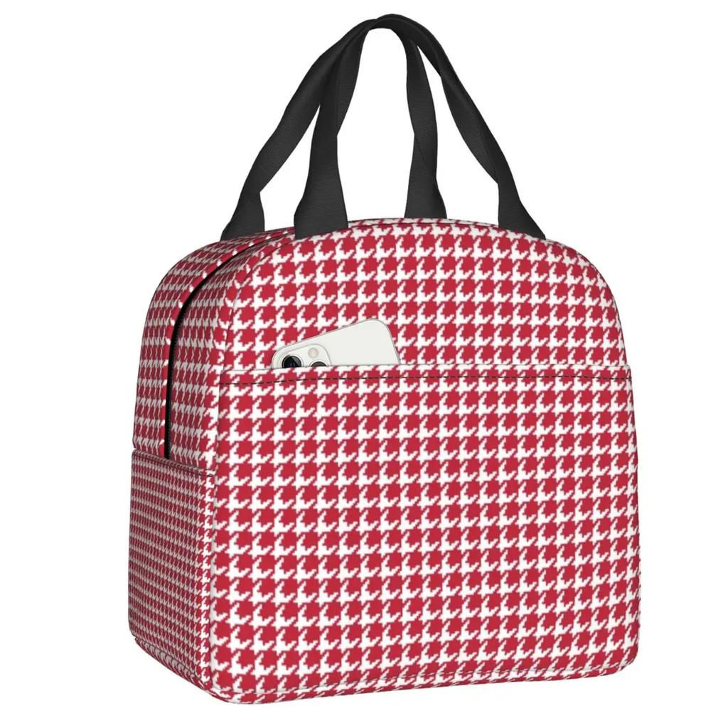 Hounds Tooth Style Houndstooth Insulated Lunch Bags for Work School Dogstooth Waterproof Thermal Cooler Lunch Box Women Kids