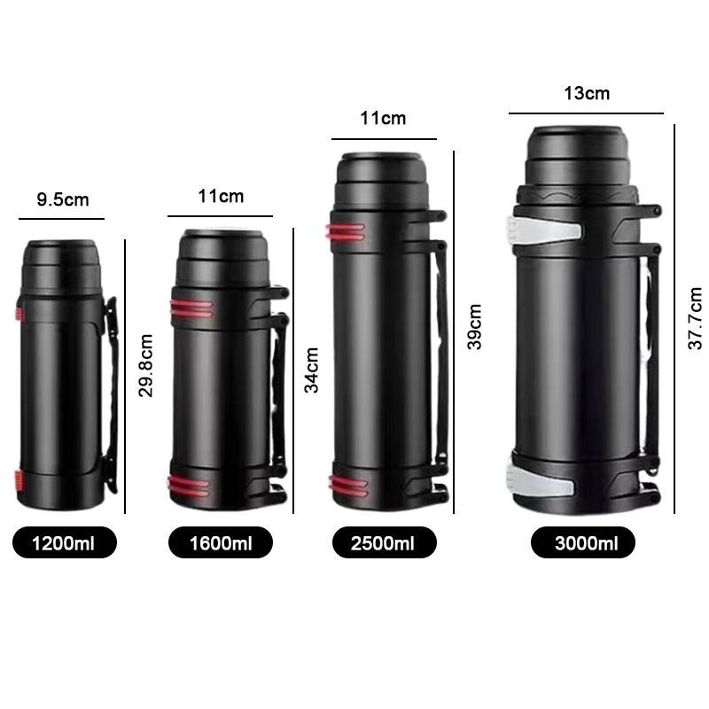 3L Geräumige Thermosflasche Edelstahl Warmhalte-Kessel Leichte Wasserflasche für Reise Camping Outdoor-Aktivität Trinkgeschirr