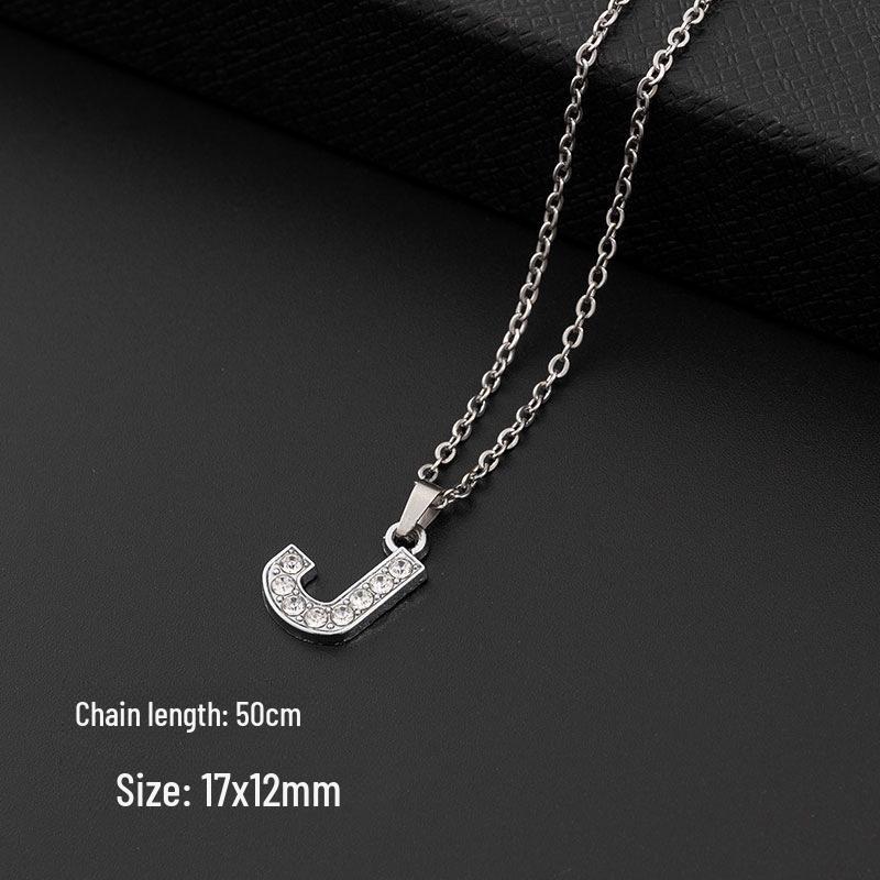 European & American Diamond Letter Pendant Necklace for Women - Stainless Steel Jewelry