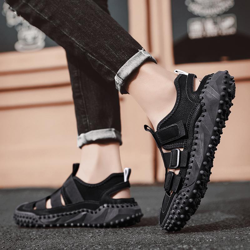 

New Baotou leather cowhide sandals men s summer breathable casual wear beach shoes men 38
