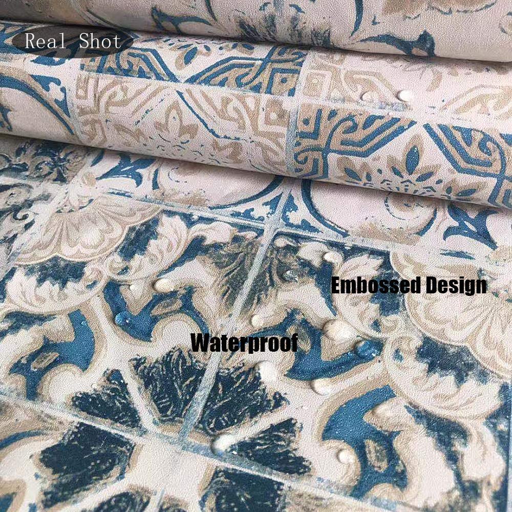 

10М Синие Обои Плитка Самоклеящиеся Обои Винтажная Контактная Бумага Съемные Самоклеящиеся Обои Водонепроницаемые Тисненые 1mx45cm