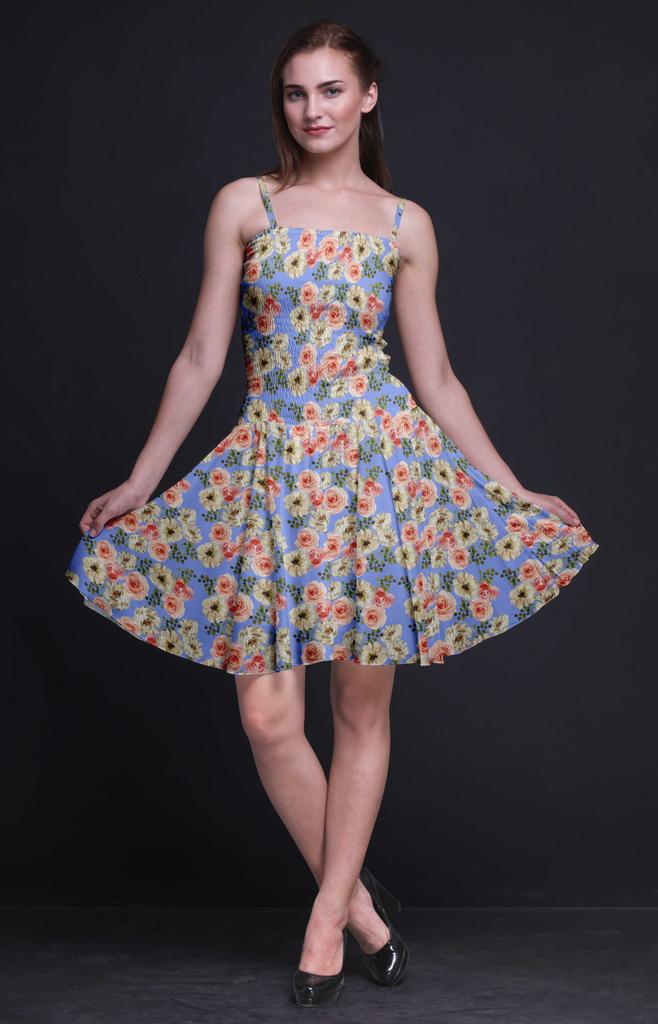 Bimba Floral Printed Women Smocked Waist Top Spaghetti Strap Mini Sun