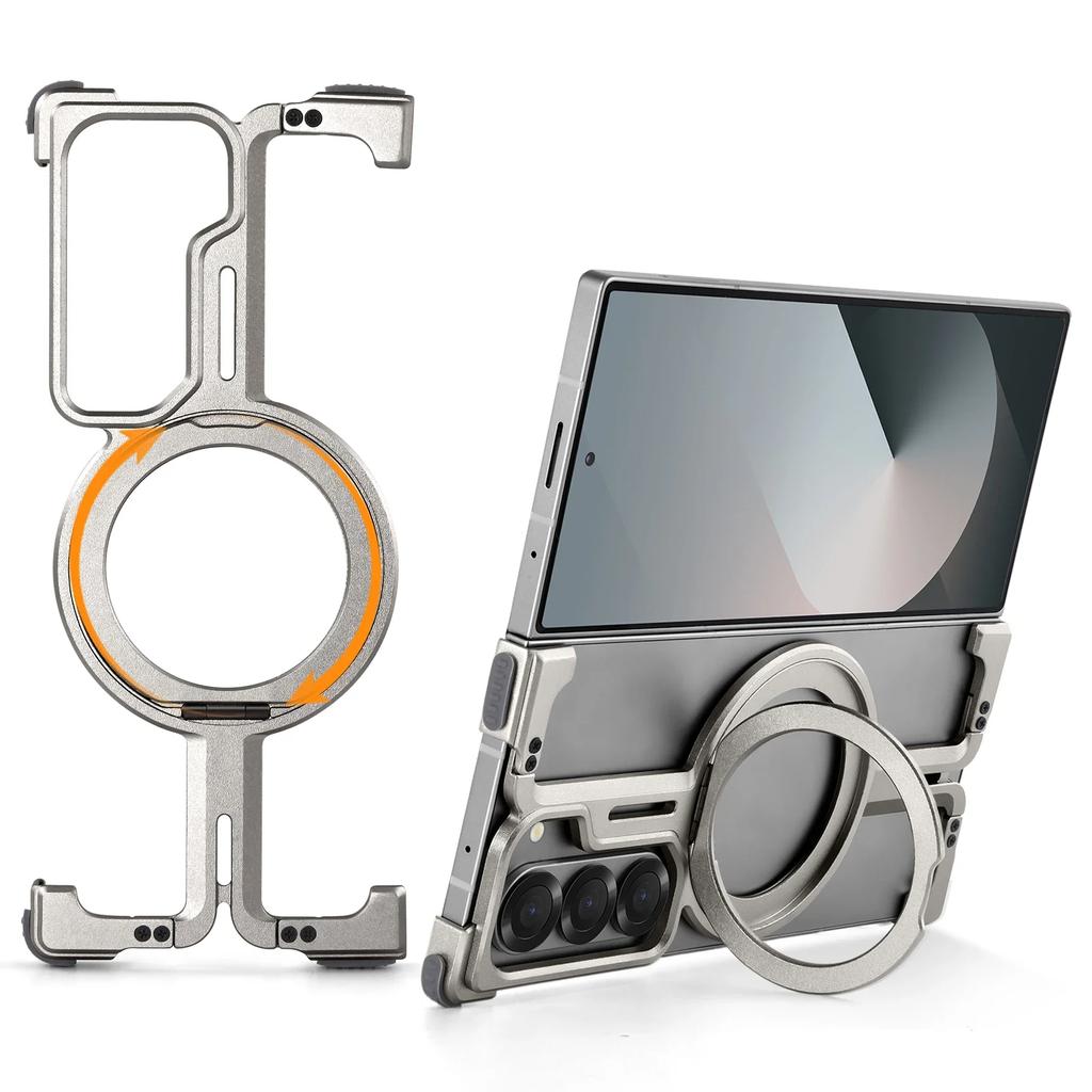Oatsbasf for Samsung Galaxy Z Fold 6/5 Phone Case with Ring Stand Metal Bezel-less Magsafe Minimalist Bumper Protective Covers