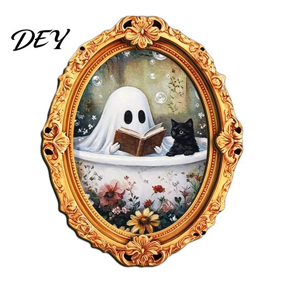 Halloween Refrigerator Magnets Vintage Ghost Fridge Magnet, Retro Gold Frame Decoration Decorative for with Strong Magnetic Adsorption Kitchen Office
