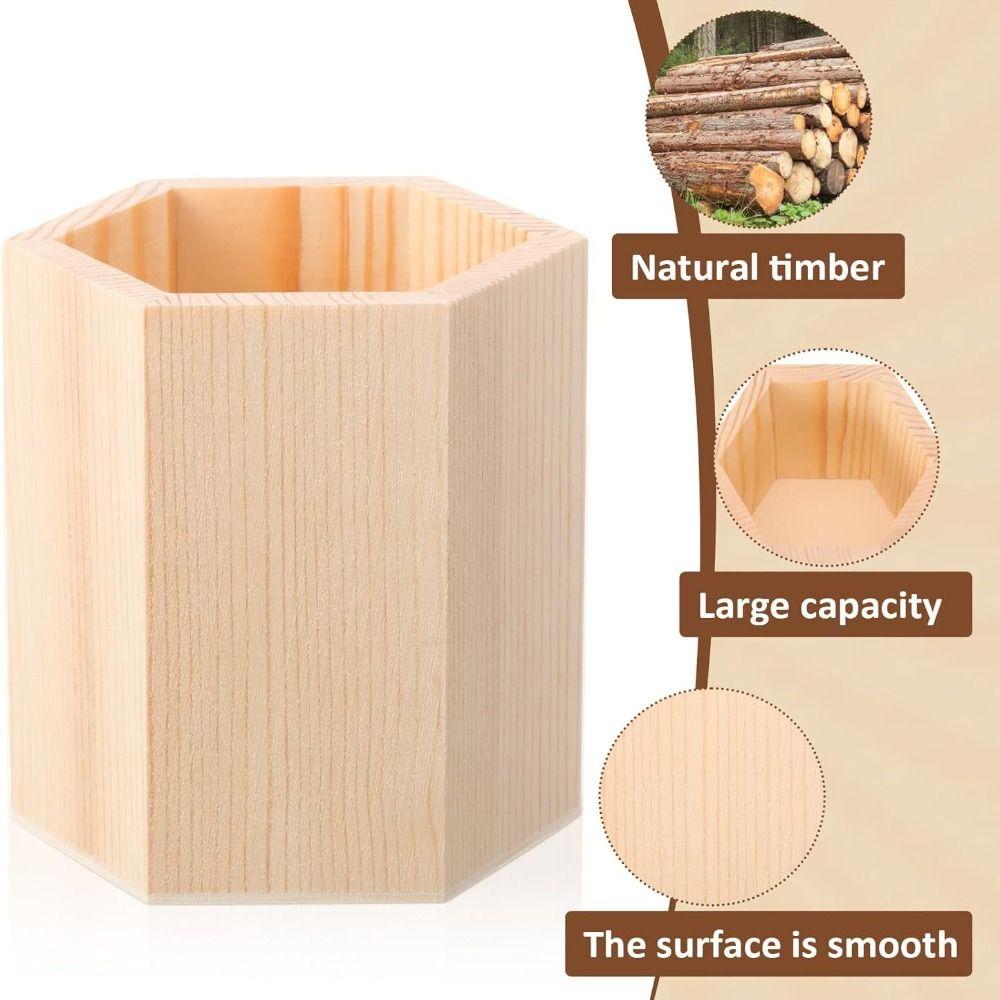 Wooden Pen Container Round/Hexagonal/Square Makeup Brush Holder Desktop Organizer  Gift