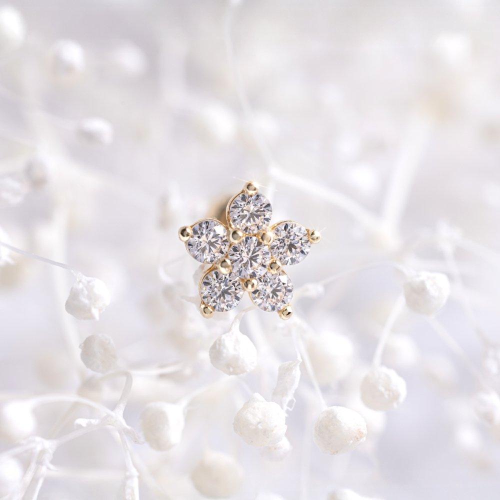 14K Gold Small Flower Cluster Cubic Piercing Earlobe Barbell Flower Ear Cants Earrings