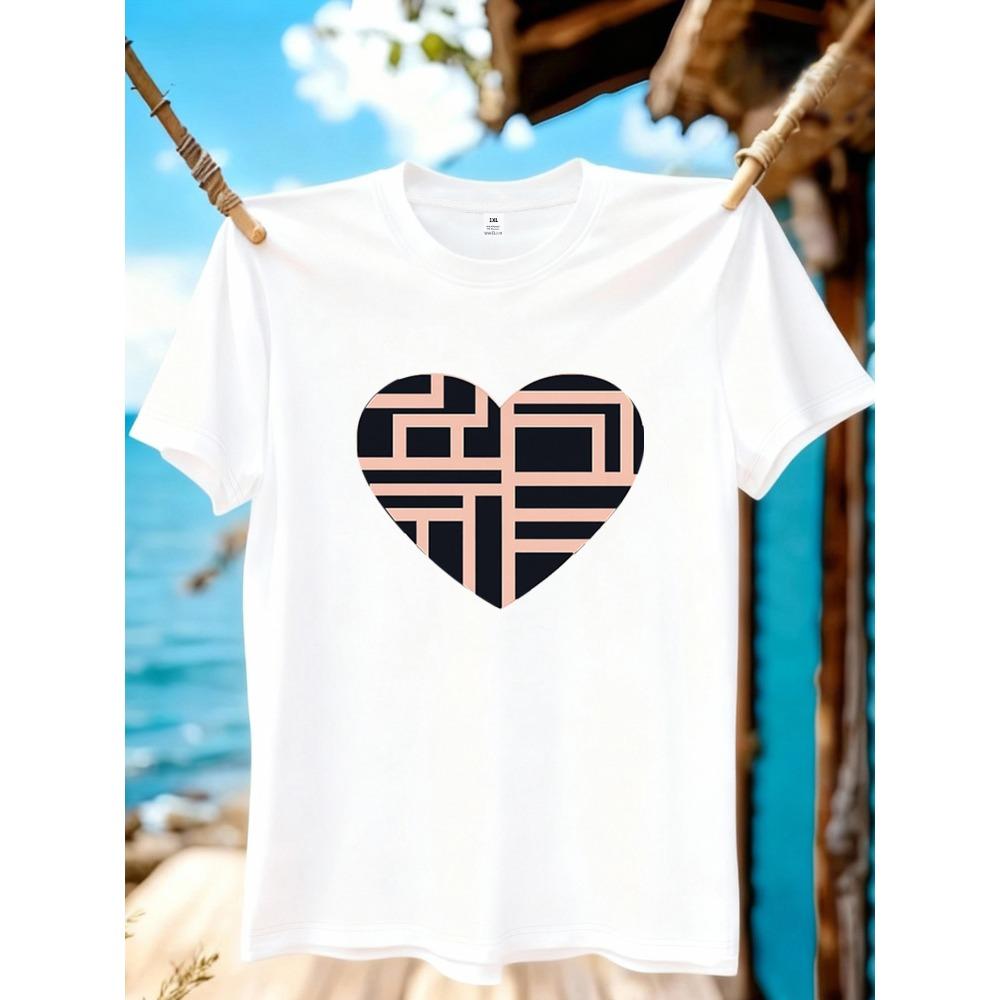 

Heart Cartoon Print Plus Size Women s T-Shirt Summer Casual Short Sleeve Top Fashionable Versatile Clothing M