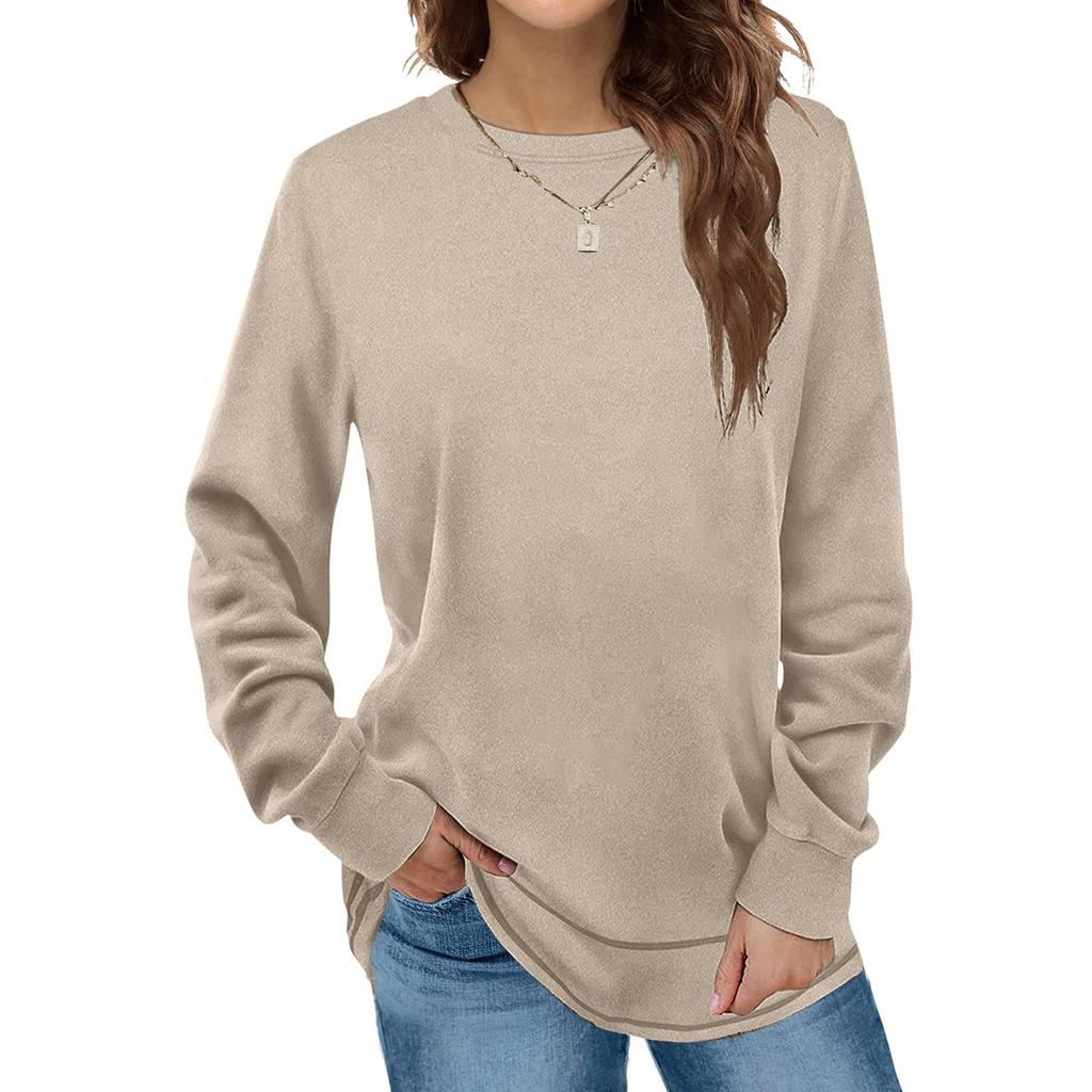 Women's Round Neck Long Sleeve Bottoming Shirt Top Warm Top Casual Sweatshirt