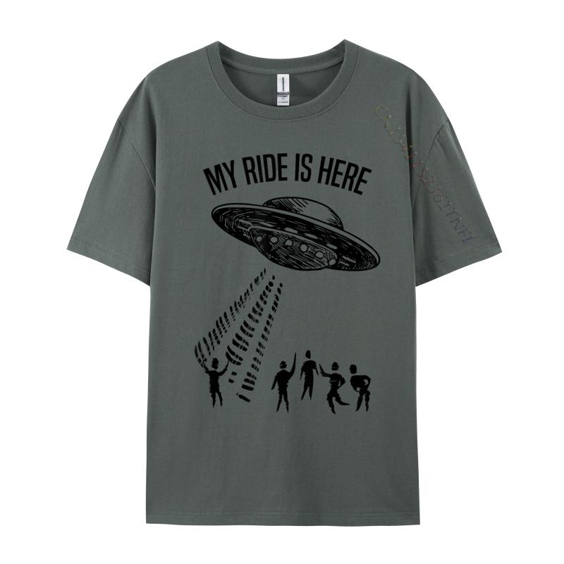 My Ride Alien Flying Saucer UFO Abduction Design Cotton Fabric Luxury Designer T-Shirts For Men Hip Hop T-Shirt Print