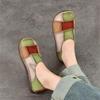Johnature Scarpe da infilare in vera pelle retrò, colori misti, suola morbida, punta tonda, scarpe basse versatili