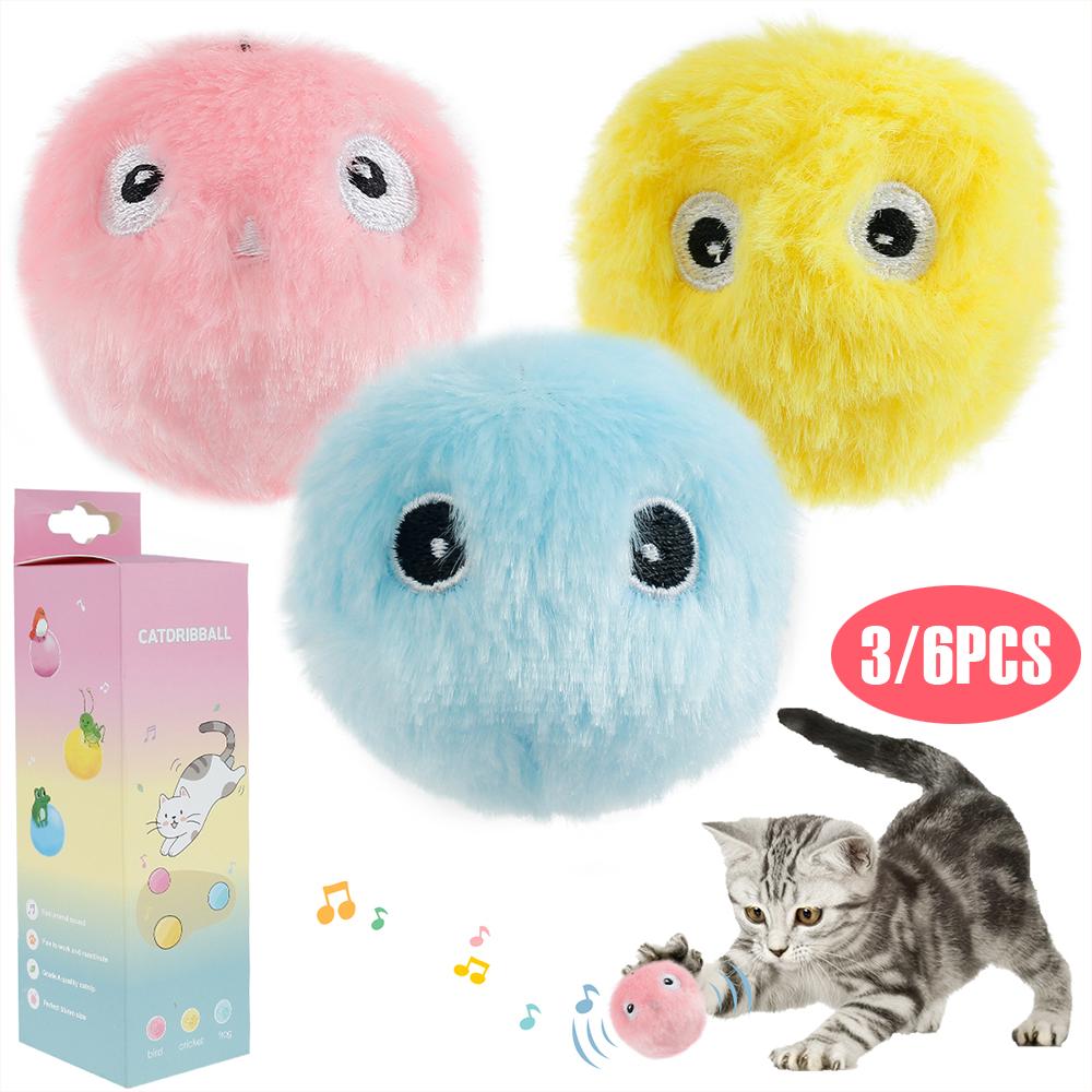 3Pcs Interactive Ball Smart Cat Toys Plush Electric Catnip Training Toy with Smart Trigger Squeaky Fluffy Attract Cat Toys Balls