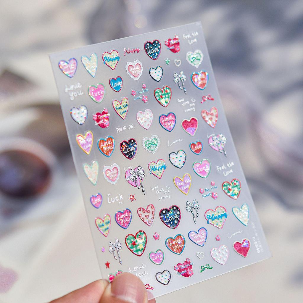 Tomoni Embossed Pink Heart Nail Stickers - Sweet DIY Hot Girl Auxiliary Nail Art