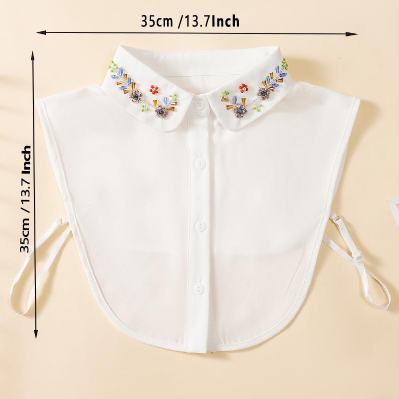 Handgemachter Chiffon-Falschkragen mit rundem Halsausschnitt und nagelfarbenen Perlen für Damen, modischer und vielseitiger dekorativer Kragen im Halbhemd-Stil