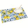 4/6pcs Set of Blue and Yellow Lemon Placemats with Vibrant Fruit and Floral Pattern in Blue Tile. Suitable for Home Kitchen, Restaurant, Party, Indoor