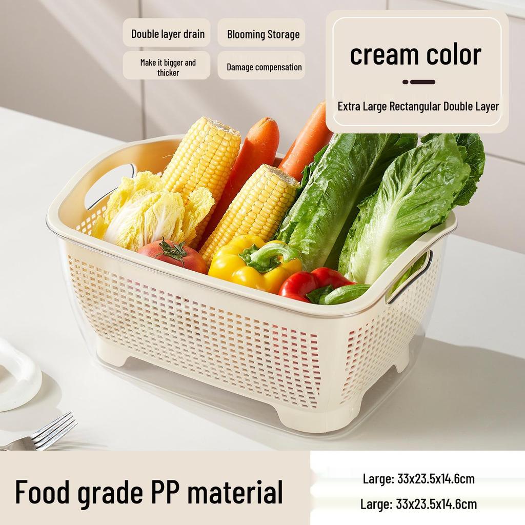 Multi-functional Double-layer Kitchen Sink Basket: Ideal for Washing Rice, Vegetables, and Fruits, or Serving Snacks.