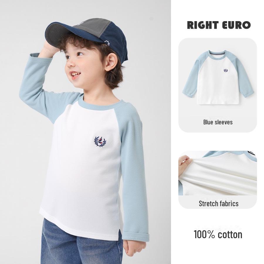 Boys' Striped Long-Sleeve Antibacterial Cotton T-Shirt