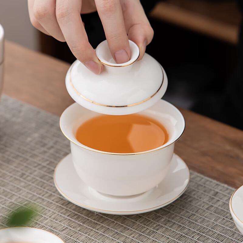 Gold Inlaid Jade White Porcelain Tea Set