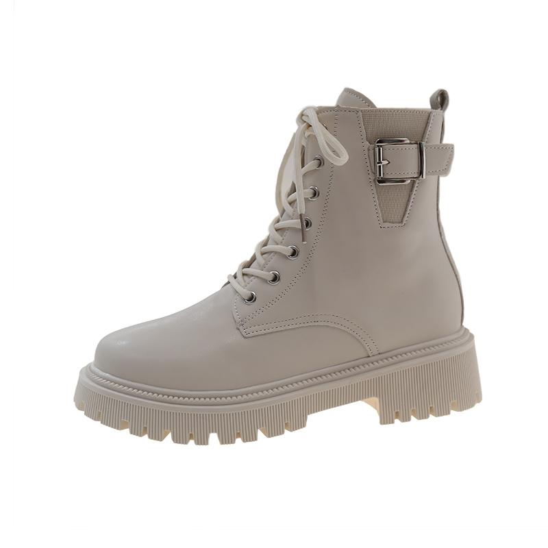 Mid-barrel Cotton Boots Winter New Round Toe Lace-up Front Side Zip Platform Non-slip Wear-resistant Block Heel Shoes