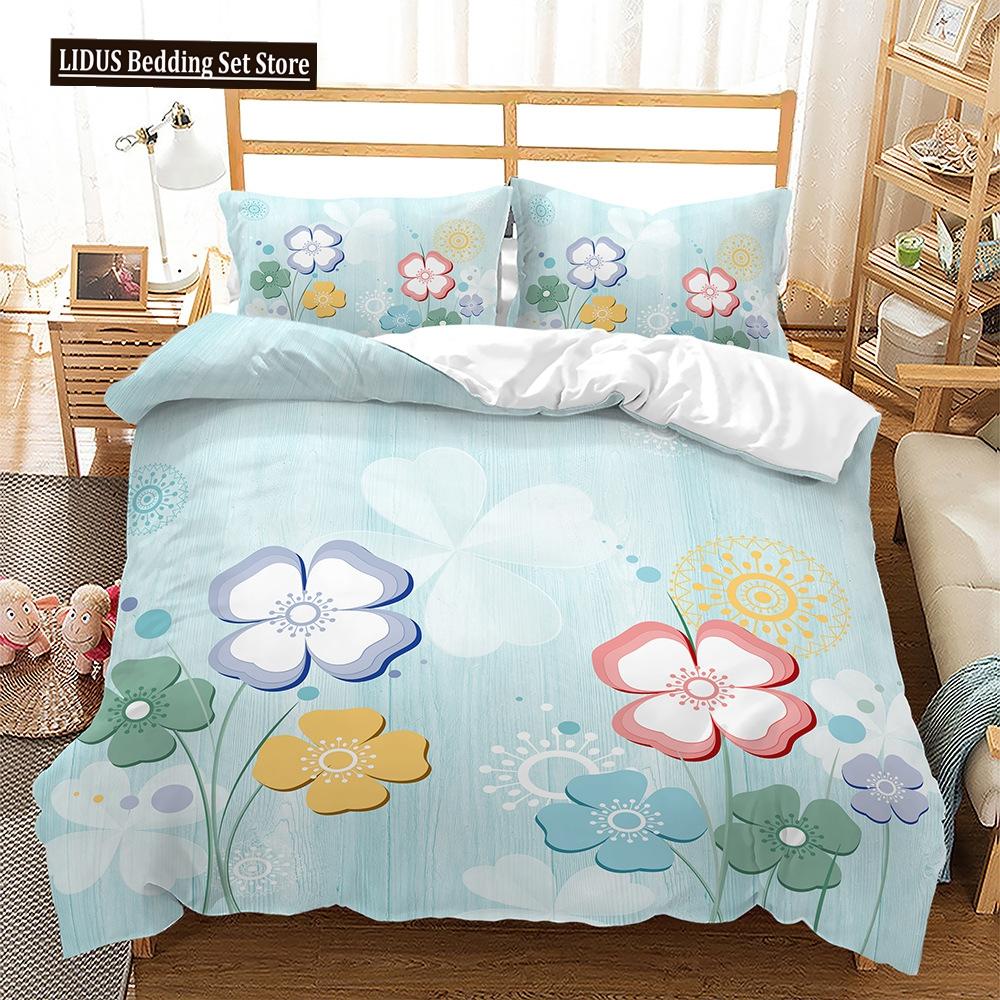 Four-leaf Clover Duvet Cover Set Green Leaves With Good Luck Polyester Comforter Cover For Kids Boy Girl Bedding Set King Size