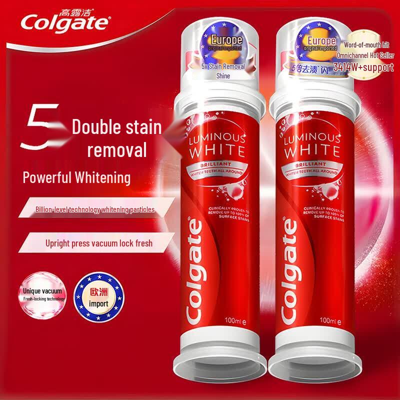 Colgate Bright White Stain Removal Whitening Press Toothpaste 100ml x 2