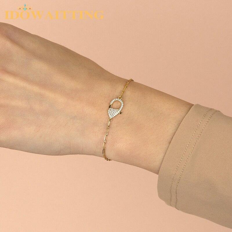 925 Sterling Silver Simple Fashion Women Girl Jewelry Sparking Clear CZ Cubic Zirconia Gold Color Lobster Clasp Charm Bracelet