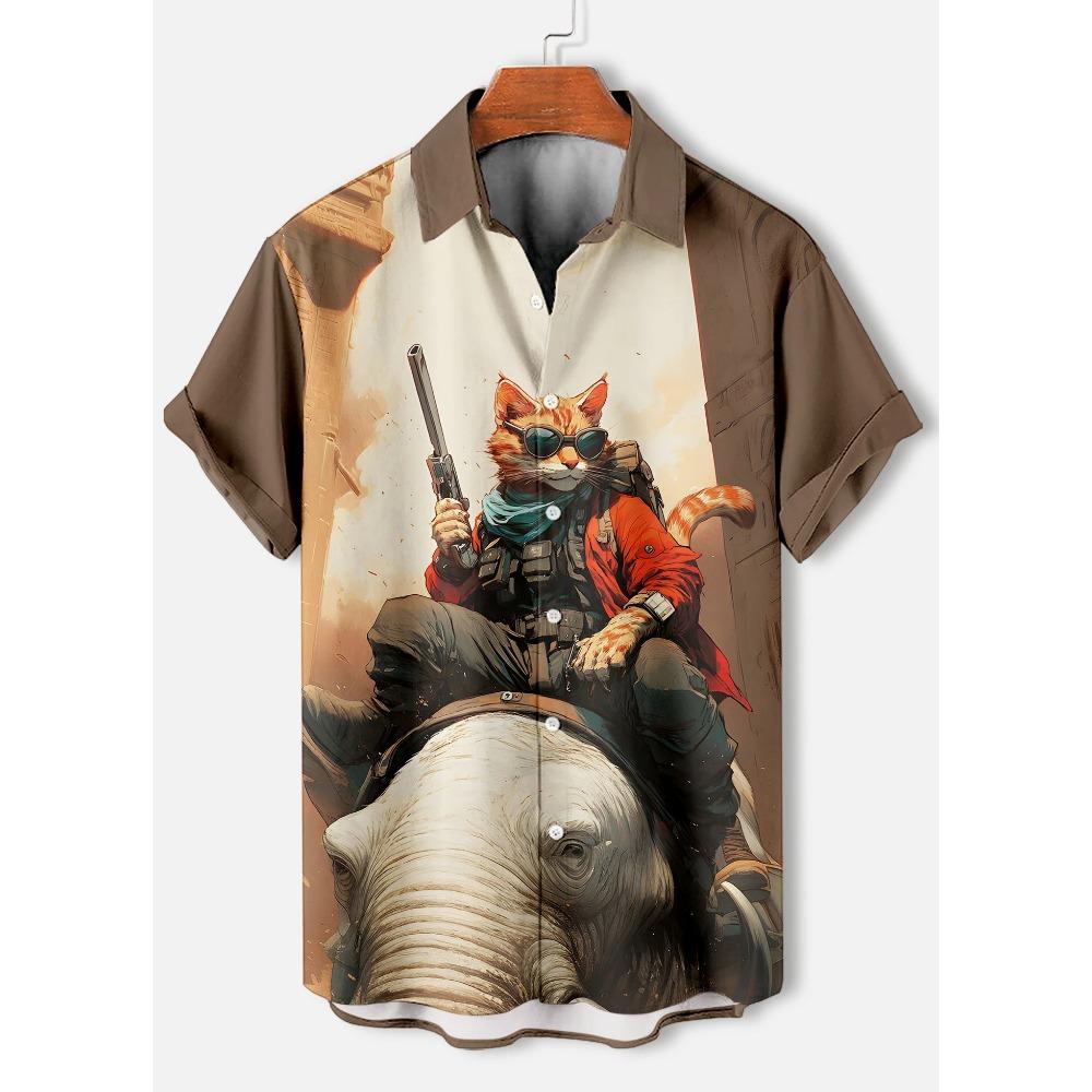 Men's Summer Short Sleeved 3D Digital Animal Printed Shirt Men's Casual Street Hip-hop Shirt Tops