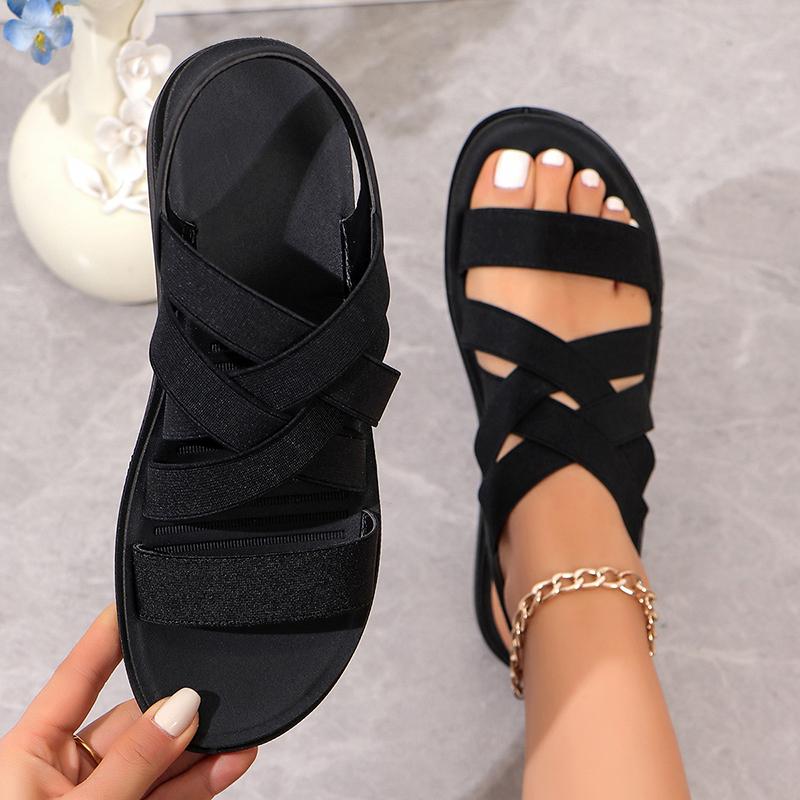 Fashion Elastic Cross Strap Casual Sandals for Women Summer 2025 Lightweight Non Slip Beach Shoes Woman Comfort Slip On Wedge Sandalias