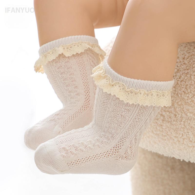 Girls' Socks Coffee Color Autumn/Winter Children's Soft Cotton Lace Sock Lace Baby Princess Sock Mid Tube Children's Socks