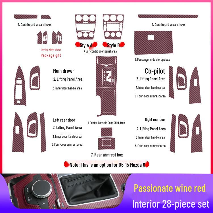 Mazda 6 Mittkonsol Växelspak Film: Dekorationsstickers för interiör (2003-2015)