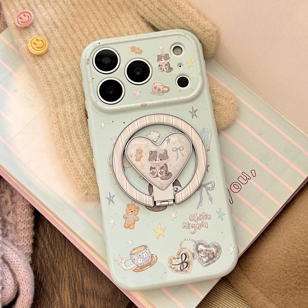 Magnetic Stand Cartoon Fluffy Kitten Soft Phone Case for iPhone 17 Pro Max