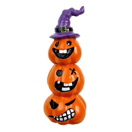 Festive Halloween Room Decor Pumpkin Statue, Resin Spooky Face Figurine for Durable Art Indoor Tabletop, Tiered Tray, Party, Home Hand Painted Crafts