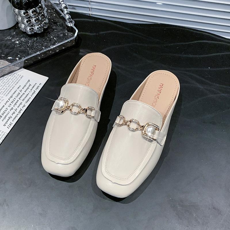 Baotou Half Slippers Women's Summer Wear Spring 2025 New Lazy Muller Square Head Flat Single Shoes Half Tray Shoes