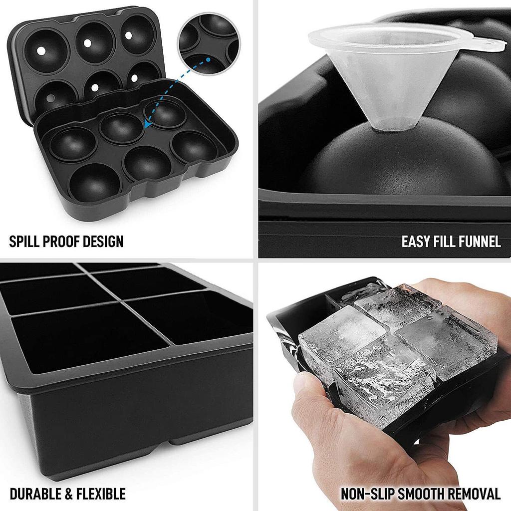6-Piece Silicone Ice Cube Tray Set with Square and Round Molds