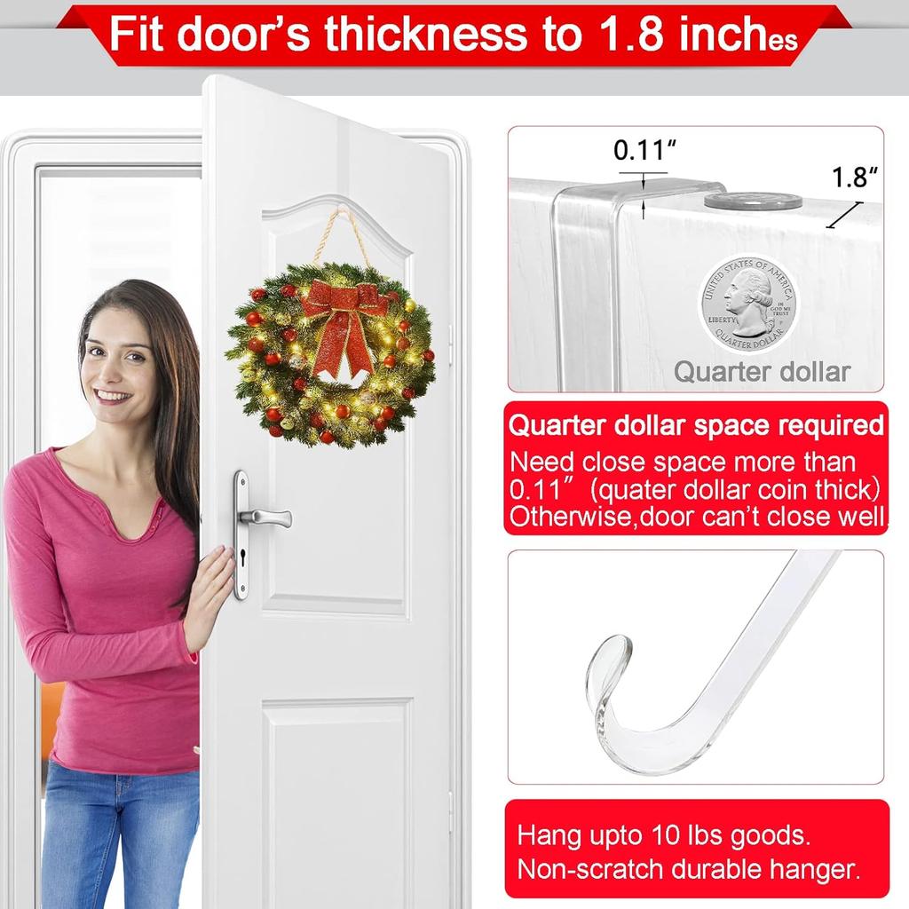 2pcs Front Door Hook Transparent Seamless Door Hanger Indoor and Outdoor Holiday Decoration Wreath Pendant Door Hooks