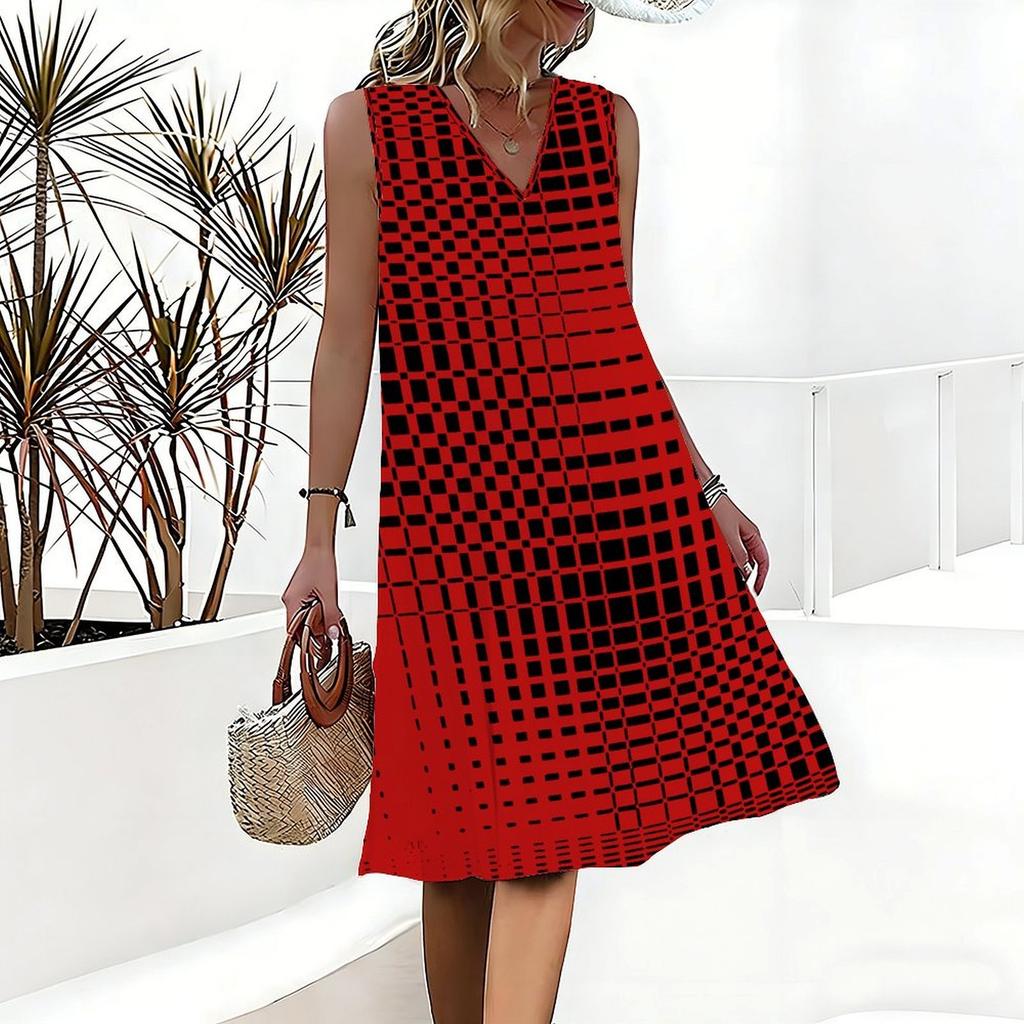 Plus Size V Neck Sleeveless Quiet Bamboo Forest Water Stream Scenery Print For Daily Summer Wear