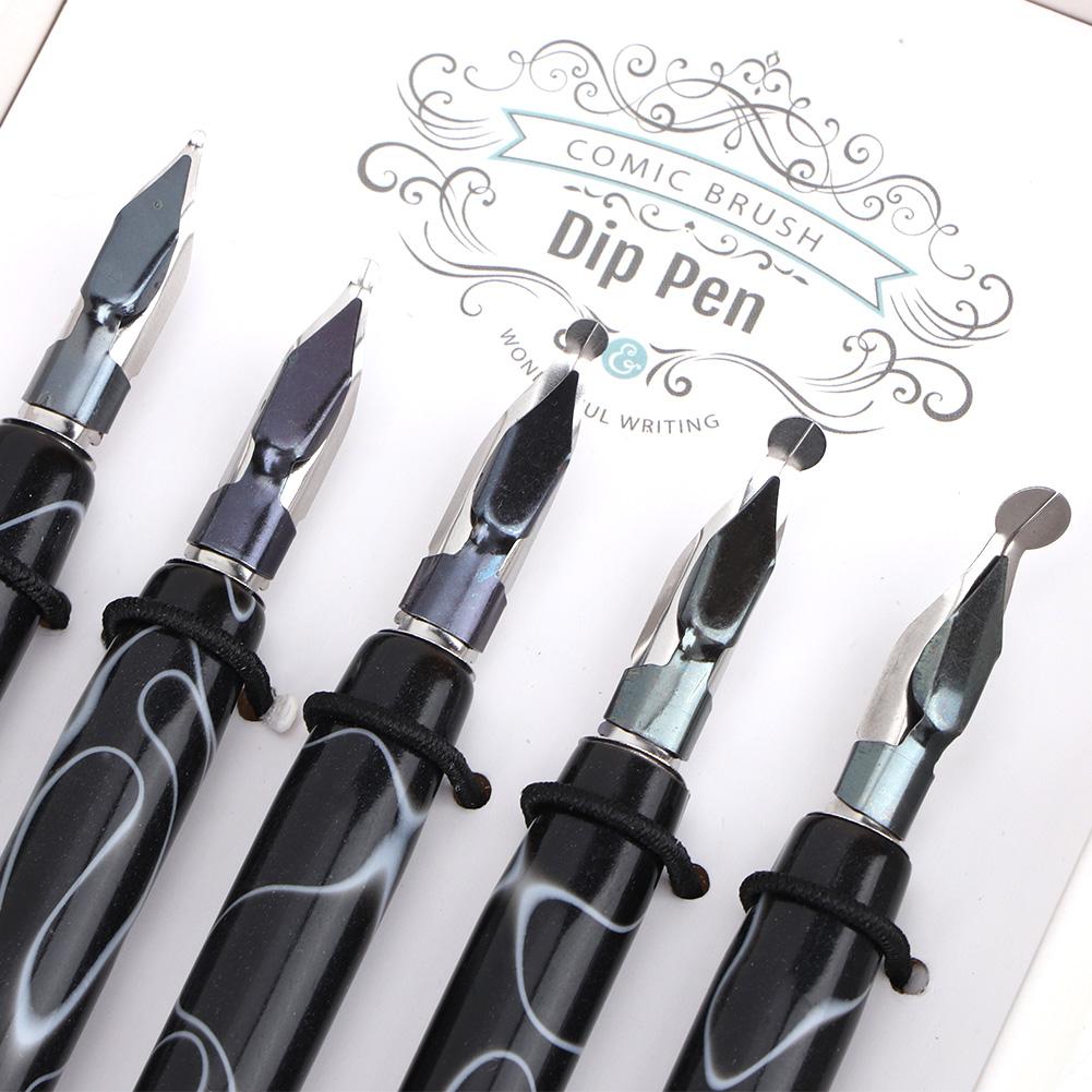 5 Pcs Acrylic Pen Flat Round Cartoon Tip Painting Tool Art Supplies(Black Cartoon Round Tip)