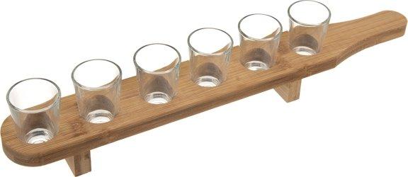 Kieliszki Szklane Do Wódki Shotów Na Bambusowej Tacy 40 Ml 6 Szt