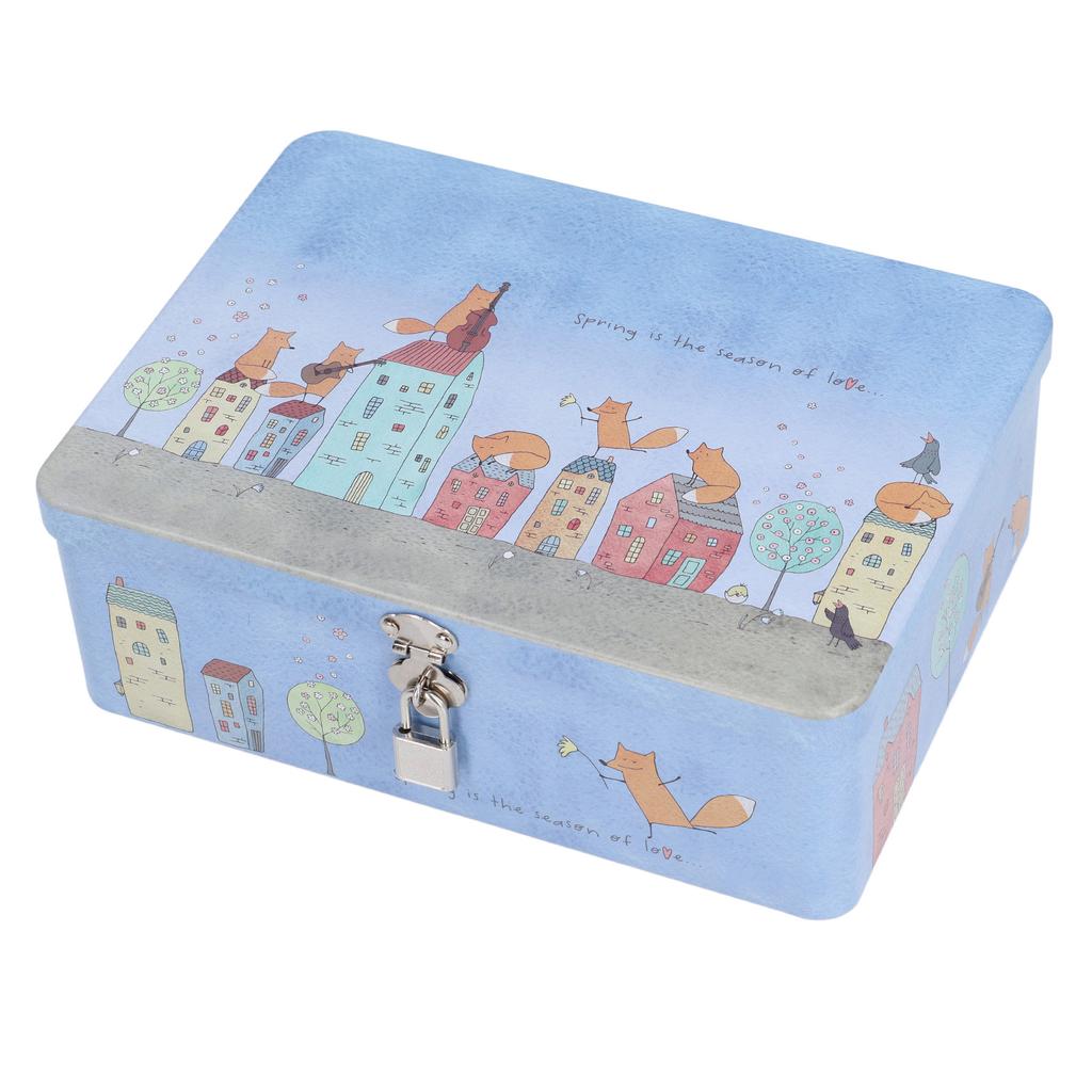 Tinplate Empty Tins Metal Vintage Sundries Storage Box with Lock Lid Cartoon Kids Gift L